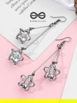 The Double Shimmery Stars (Gun Metal finish)- Casual Dangler Earrings