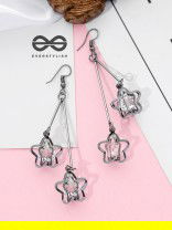 The Double Shimmery Stars (Gun Metal finish)- Casual Dangler Earrings