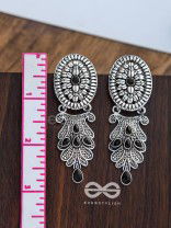 The Delightful Boho Artwork Statement Embellished Earrings (Onyx Black)