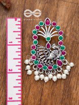 The Delightful Peacock artwork (Ruby-Emerald) - Embellished Oxidised Earrings