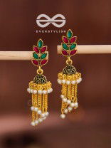 The olive branch pearl embellished headturner jhumkis