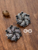 The Whimsical Whirlpools - Embellished Oxidised Studs (Onyx Black)