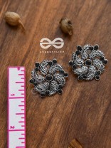 The Whimsical Whirlpools - Embellished Oxidised Studs (Onyx Black)