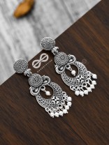 A Modish Peacock Artwork - Oxidised Boho Earrings