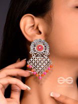 The Criss-Cross Embroidered Sun (Pink) - Embroidered Oxidised Earrings