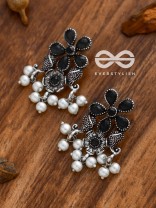 'A Floral Fantasy' - Embellished Oxidised Earrings (Onyx Black)