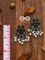 'A Floral Fantasy' - Embellished Oxidised Earrings (Onyx Black)