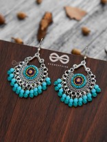 The Splendid Stunners (Teal-Blue) - Embroidered Oxidised Earrings