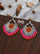 The Splendid Stunners (Orange-Pink) - Embroidered Oxidised Earrings