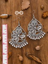 The Intricate Peacock Danglers - Oxidised Boho Earrings