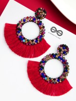 A Shimmery Allure - Statement Tassel Earrings (Red)