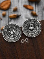 The Intricate Aztec Pattern Studs - Oxidised Boho Earrings
