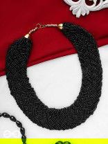 The Beauteous Braided Criss-Cross Beaded Necklace (Black)