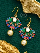The Little Mesmerisers - Hand Painted Meenakari Earrings (Pine Green)