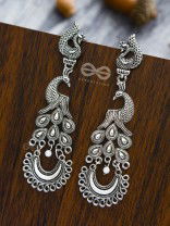 The Intricate Peacock Artwork - Oxidised Boho Earrings