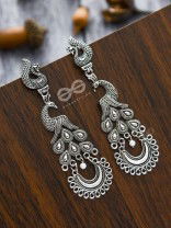 The Intricate Peacock Artwork - Oxidised Boho Earrings