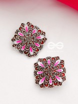 The Alluring Motifs - Statement Meenakari Studs (Burgundy)