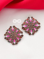 The Alluring Motifs - Statement Meenakari Studs (Burgundy)