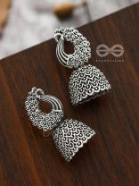 The Intricate Peacock Delight - Oxidised Boho Jhumkas