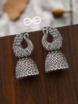 The Intricate Peacock Delight - Oxidised Boho Jhumkas