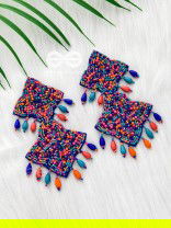 THE ROYAL GLAMOUR - EMBROIDERED PEARL STATEMENT EARRINGS ( MULTICOLOR)