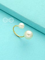 Precarious Pair Of Pearls - Statement Golden Ring