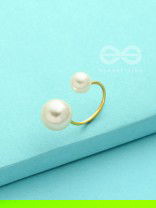 Precarious Pair Of Pearls - Statement Golden Ring