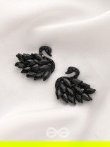The Crystal Feathered Swans - Statement Embellished Studs - Black