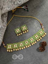 The Windows of Opulence - Set of Statement Choker and Earrings( INDIA GREEN)