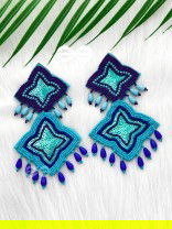 THE ROYAL GLAMOUR - EMBROIDERED PEARL STATEMENT EARRINGS ( teal and royal blue)