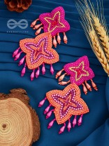 THE ROYAL GLAMOUR - EMBROIDERED PEARL STATEMENT EARRINGS (Rust and Fuchsia)