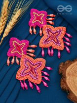 THE ROYAL GLAMOUR - EMBROIDERED PEARL STATEMENT EARRINGS (Rust and Fuchsia)