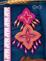 THE ROYAL GLAMOUR - EMBROIDERED PEARL STATEMENT EARRINGS (Rust and Fuchsia)