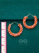 The Beaded Twists - Statement Hoops (Orange-Pink)