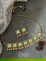 The Windows of Opulence - Set of Statement Choker and Earrings( PINE)