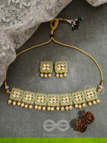 THE WINDOWS OF OPULENCE - SET OF STATEMENT CHOKER AND EARRINGS(Artichoke green)