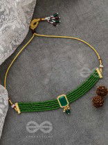 The Mystical Magnificence - Set of Statement Choker And Earrings (Forest Green)