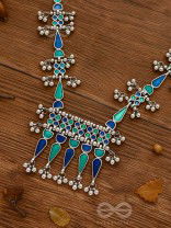 The Bohemian Jaw Droppers - Statement Set of Meenakari Neckpiece and Earrings (Teal-Blue)