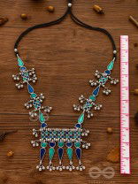 The Bohemian Jaw Droppers - Statement Set of Meenakari Neckpiece and Earrings (Teal-Blue)