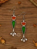 The Bohemian Jaw Droppers - Statement Set of Meenakari Neckpiece and Earrings (Orange-Green)
