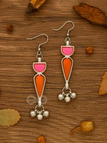 The Bohemian Jaw Droppers - Statement Set of  Meenakari Neckpiece and Earrings (Orange-Pink)
