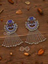 The Dangling Blooming Lotus - Statement Meenakari Earrings (Royal Blue)