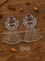 The Dangling Blooming Lotus - Statement Meenakari Earrings (Maroon)