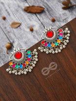 A Bohemian Tale - Embellished Oxidised Earrings (Multicoloured)