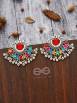 A Bohemian Tale - Embellished Oxidised Earrings (Multicoloured)