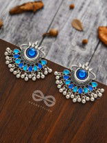 A Bohemian Tale - Embellished Oxidised Earrings (Teal Blue)
