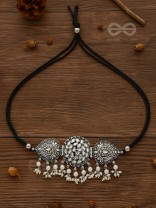 The Intricate Epitome - Embellished Oxidised Set of Choker and Earrings (White)
