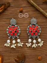The Intricate Epitome - Embellished Oxidised Set of Choker and Earrings (Carmine Red)