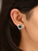 Onyx in a Maze of Silver - Tiny Trinket Earrings