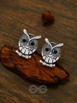 Quirky little owl on a branch - Tiny Trinket Earrings